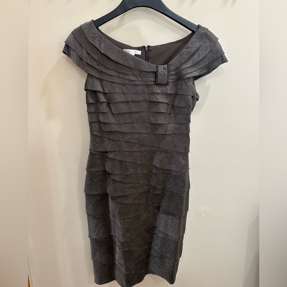 London Times Charcoal Layered Dress